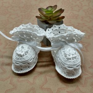 White Christening Baby Girl Booties